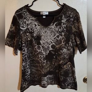 Womens Y2K Style Brown Blingy Grunge T-Shirt Size 1X